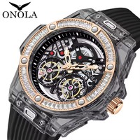 Onola 3835D Mode Silikon Wasserdichte Luxus uhr Mechanisches Skelett Automatisch Aushöhlen Leuchtende Zeiger Funktion Armbanduhr