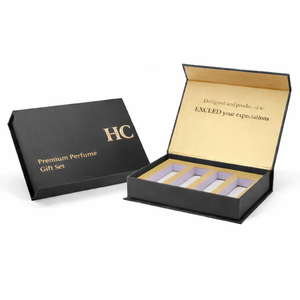 Caja de regalo magnética de lujo estilo libro, plegable, rígida y colapsable, de una pieza, para perfume, con asa. - Product Image 1