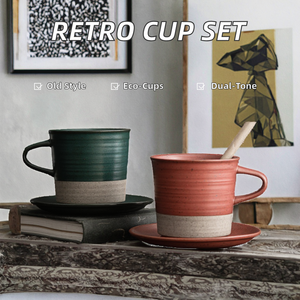 Châu Âu <span class=keywords><strong>Espresso</strong></span> cốc cà phê thiết lập biểu tượng tùy chỉnh hai-thiết kế màu sắc cổ điển <span class=keywords><strong>Retro</strong></span> chén gốm và chiếc đĩa với phong cách <span class=keywords><strong>retro</strong></span> - Product Image 2