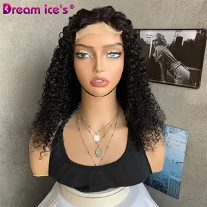 Dream. ice's14-22inchcurly cao cấp tóc con người phía trước ren tóc giả với mái tóc bé cho phụ nữ da đen, 4x4 ren đóng cửa tóc giả tóc con người pha trộn