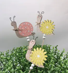 Caracol de madera con palos de 25cm, decoración de Caracol de primavera rosa y amarillo, productos de primavera 2024 para el hogar