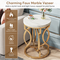 Table d'appoint ronde moderne Tribesigns, plateau en bois à texture marbrée, table basse de 20 pouces, table d'appoint dorée