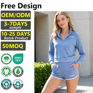 LEDUO <b>Women</b> Two Piece Suit Half Zip Cropped Hoodie Matching <b>Shorts</b> Tracksuit Streetwear Sport Casual Outfit Crop Top <b>Shorts</b> <b>Set</b> - Product Image 1