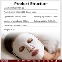 ILUXRED 180 LED, 7 couleurs, équipement de luminothérapie pour salon de beauté, masque facial LED portable en silicone pour le visage et le cou