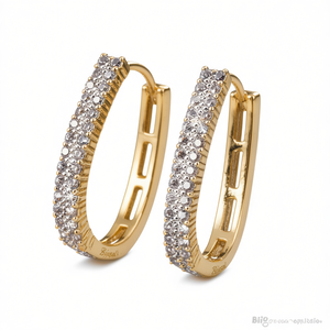 Orecchini a Cerchio Bijosal Golden Hoop Placcati Oro 22k con Cristalli e Strass, Classici da Donna per Uso Quotidiano - Product Image 1