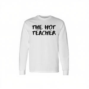 Camiseta de manga larga The Hot Teacher para adultos, unisex, blanca, 100% algodón - Product Image 2