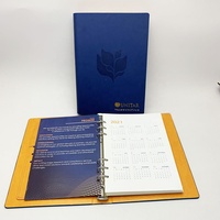 Protège-cahier A5 personnalisé en cuir PU bleu marine, classeur à 6 anneaux pour agenda, idéal pour les cadeaux d'affaires et les conférences