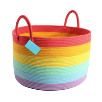 Grand panier de rangement en corde de coton pliable, panier à linge tressé, organisateur de jouets arc-en-ciel, décoration de chambre d'enfant, avec poignées