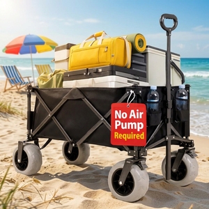 All Terrain Folding Beach Cart Four PU Wheel Heavy Duty Outdoor <b>Wagon</b> <b>Foldable</b> Camping Trolley for Sand Use - Product Image 1