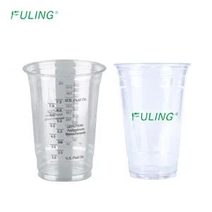 FULING Custom Logo Disposable Measuring Plastic Cups Graduated Clear Disposable Clear PET Plastic Cups