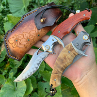 Couteau pliant damas manche en bois haute dureté poche Camping en plein air couteau multifonctionnel