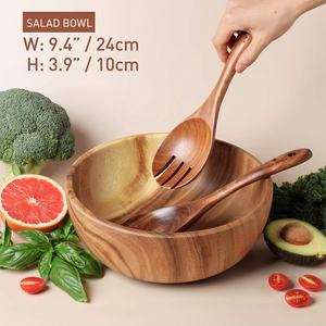 100% All-Natural Eco-Friendly Extra <b>Large</b> Acacia Wood <b>Salad</b> <b>Bowl</b> Set with Spoon Polished 3-Piece - Product Image 4