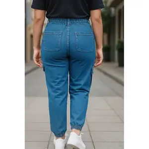 Jeans Cargo da Donna Adrenaline Blu a Vita Alta in Denim Elasticizzato Traspirante Stile Semplice - Product Image 6