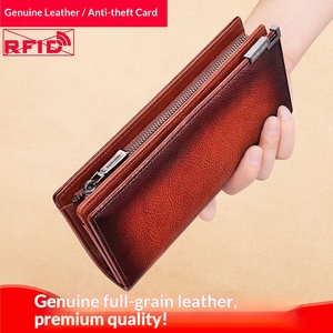 Portafoglio da Uomo in Vera Pelle <span class=keywords><strong>di</strong></span> Vacchetta con Cerniera Lunga, Molteplici Scomparti per Carte, Grande Capacità, Poliestere - Product Image 5
