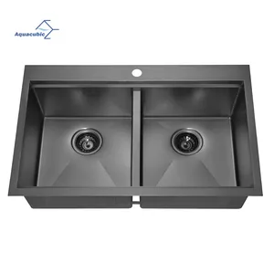 Fattoria 33 pollici doppia ciotola CUPC UPC Topmount Workstation 304 lavello da cucina fatto a mano in acciaio inossidabile