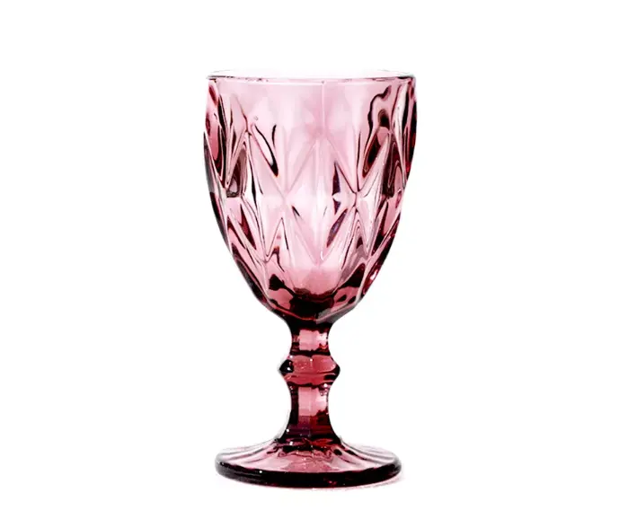 China glassware wholesale cheap red goblet wine glass Colored Vintage embossed water and juice glass cup unbreakable wine glass