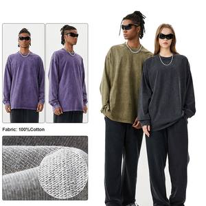 W23021 Custom Print logo <b>Men</b> Long Sleeve T-<b>shirt</b> Vintage Acid Washed Cotton Long Sleeve t <b>Shirts</b> - Product Image 3