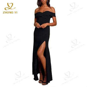 Custom Summer Women Clothing Evening One-Shoulder Long Skirt Solid Color Slim Mopping Slit Casual Corset Maxi Dresses For Party