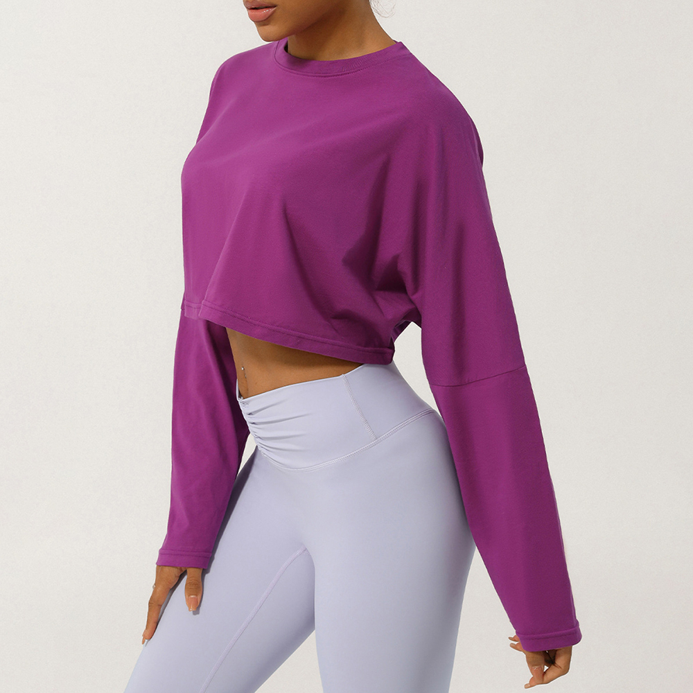 DSM2335 Spring and Summer Yoga Clothes Top Round Neck Loose Sports Long Sleeve T-shirt Breathable Fitness T-shirt Top for Women