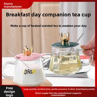 Tasse à café en verre transparent avec poignée et couvercle, style simple INS, pour les célébrités d'Internet, pour les boissons du petit-déjeuner