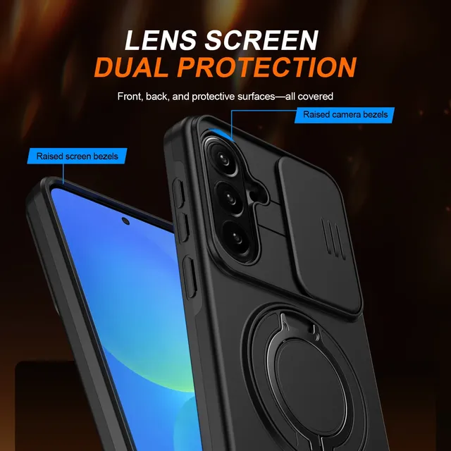 Armor Magnetic Case for Samsung Galaxy S26 S25 S24 Plus S23 Ultra A56 A36 A26 A16 A06 A55 Slide Camera Protect Ring Holder Cover