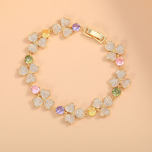 Clover <b>Bracelet</b> For Women Gold Tone Crystal Flower Design Gift Jewelry Everyday Wear - Product Image 3