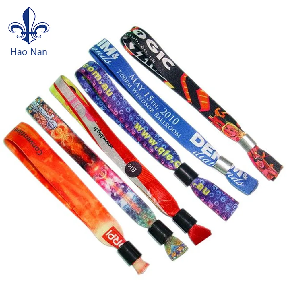 Factory Logo Braided Wristband Ribbon Event Competition Ticket Bracelet Disposable Polyester Bracelet With Teeth Slide Lock