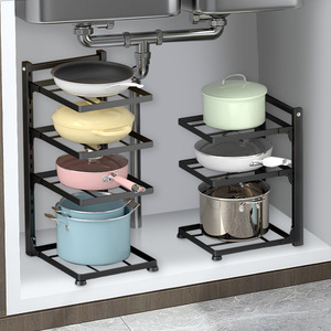 Étagère de rangement de cuisine à plusieurs niveaux, 4 étages, en acier carbone, organisateur sous l'évier pour casseroles et poêles - Product Image 1