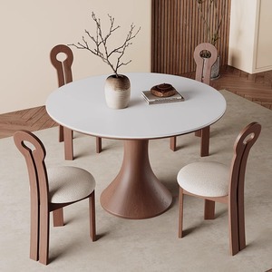 Ensemble de table à manger ronde de haute qualité avec plateau en marbre, base en bois courbée, chaises rembourrées, design <span class=keywords><strong>scandinave</strong></span> pour la maison et l'atelier - Product Image 5