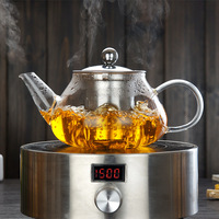 Théière en verre à fleurs à un bouton de 17oz avec infuseur et verres pour bureau à domicile