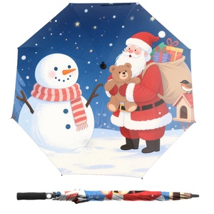 Waterproof Windproof Straight Pink Christmas Santa Theme <b>Umbrella</b> with Bells Snowflakes Design for Holiday Gift Men Women Winter - Product Image 4