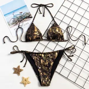 Damen Bade bekleidung Crocodile Pattern Bikini Set Große Größe Sexy Strap less Club Bequeme atmungsaktive Beach Split Bade bekleidung