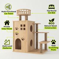 Grande maison pour chat en bois avec escalier |   Plateforme en 3 étapes |   Tour panoramique ronde |   Poteaux en sisal |   Condo à découpe en forme de patte |   Vente en gros OEM
