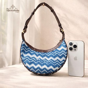 Sac demi-lune Chevron bleu en gros, sac à bandoulière fait main en coton, sac hobo demi-lune, fournisseur exportateur Inde - Product Image 6