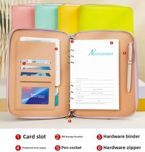 A5 Loose-leaf Notebook Multi-functional <b>Zipper</b> Notebook Macaron Meeting Record Book <b>Replaceable</b> <b>Zipper</b> Personalized Logo - Product Image 2