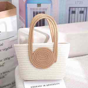 I-0596 Nuevo Bolso de Mano Tejido con Bloques de Color, Bolso de Playa de Cuerda de Algodón para Mujer - Product Image 4