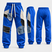 Pantalon de jogging patchwork personnalisé pour homme, en molleton de coton épais, avec cordon élastique et appliques effet vieilli, idéal pour un style décontracté urbain