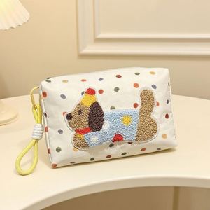 Grands sacs de maquillage en nylon imperméables et écologiques, personnalisés avec un adorable chiot brodé, pochette cosmétique de voyage portable pour femmes, fermeture éclair, doux - Product Image 5