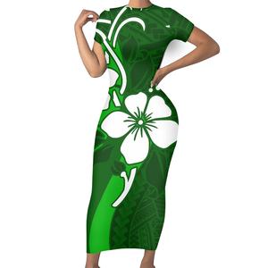 Abito Aderente con <span class=keywords><strong>Tatuaggio</strong></span> Tribale delle Isole del Pacifico, Personalizzabile in Verde Acqua e Nero, Vestito Lungo a Maniche Corte - Product Image 3