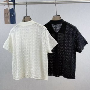 Verano nuevo ocio hueco semitransparente cuello vuelto manga corta, cárdigan de punto de manga corta de moda de Color sólido para <span class=keywords><strong>mujer</strong></span> - Product Image 3