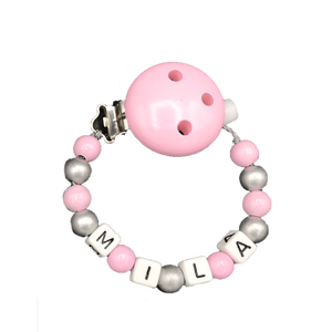 Catena per ciuccio con nome Perle di legno argentate (Bambino / Bambina) - Product Image 2