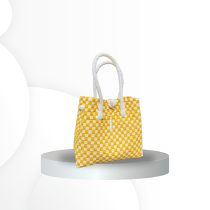 Elegant Adult Fashion Premium <b>Plastic</b> Handbags Weaved Lurik Pattern Indonesia Eco-Friendly Recycled Material Sembagi Yellow - Product Image 6