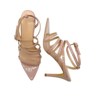 Inventory Stock Shoes Pointed Toe Nude Stiletto Heels Summer Lady Heeled Strap Sandals Women