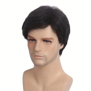 Perruque Synthétique Courte Bouclée Afro pour Hommes, Couleur Noir et Brun, Effet Naturel et Réaliste, Prix de Gros Abordable - Product Image 2