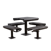 Table de pique-nique carrée en métal à lattes commerciale d'extérieur avec siège, ensemble de meubles de jardin, table et chaise de café en acier pour patio extérieur