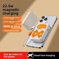Batterie externe à charge rapide 22,5 W avec affichage LED magnétique sans fil, batterie au lithium polymère intégrée, prise secteur, support pour câbles, support pour téléphone