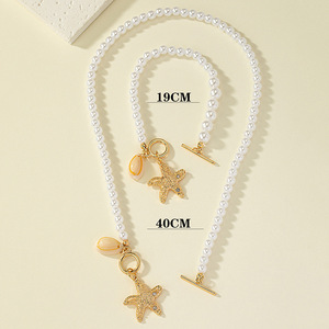 Jewelry Ocean Element Necklace <b>Bracelet</b> Summer Fresh Starfish <b>Shell</b> Pendant Pearl Chain Necklace <b>Bracelet</b> Set - Product Image 2