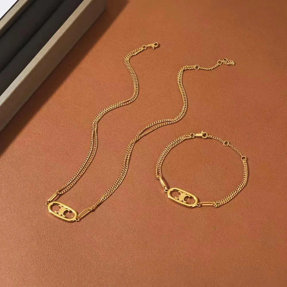 Hot Selling Titan Stahl Schriftzug Doppel Edelstahl Halskette Armband Modeschmuck