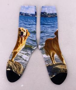 Drôle Chien Chat Animal Chiot Cadeau Visage Imprimé Photo Votre Propre Texte logo Nouveauté Cadeau Image Funky Fun Crazy Lover Chaussettes - Product Image 2