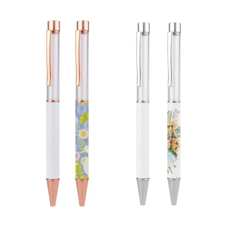 Sublimation empty tube floating snowglobe pen metal DIY blank ballpoint pen Silver/Rose Gold snow globe pens